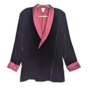 Neiman Marcus Womens Vintage Red Wine Velvet & Silk Wrap Smoking Jacket 12 SEE